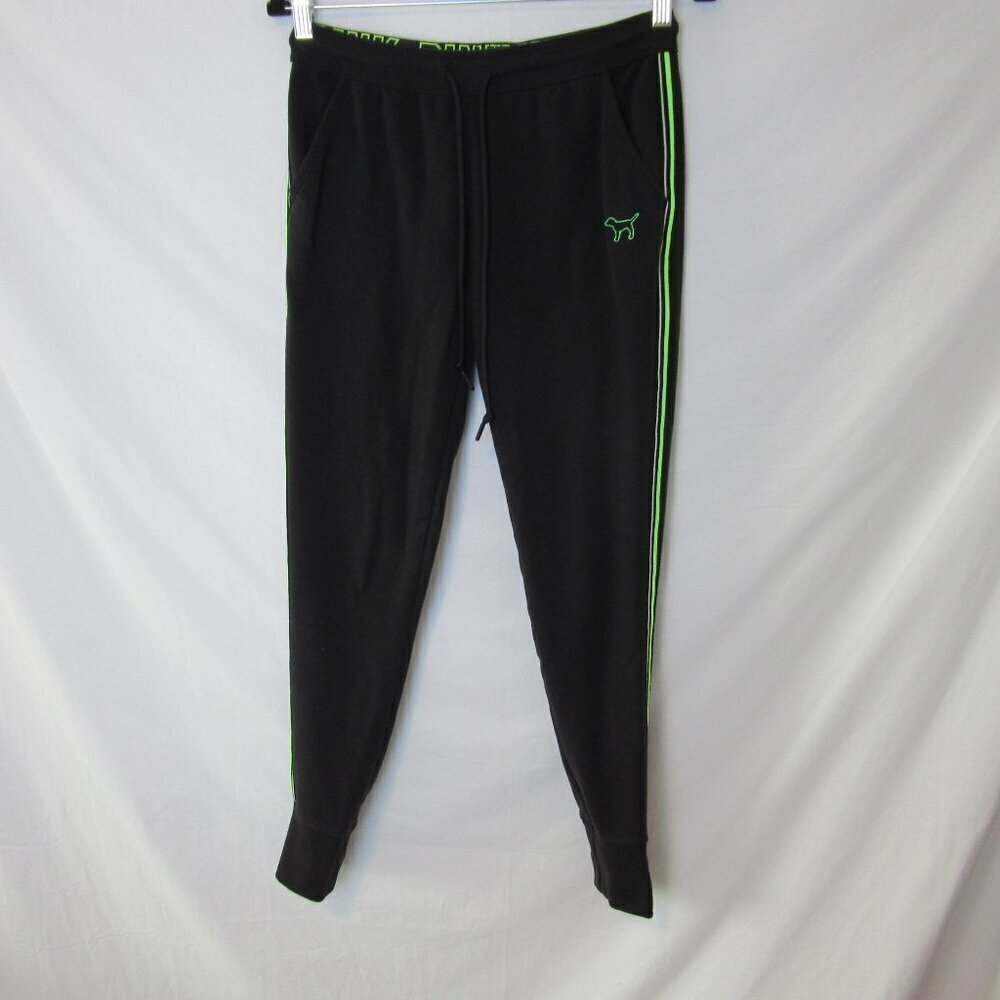 Victoria Secret Joggers Black Sweatpants Stripe Pockets Drawstring Gym Womens XS